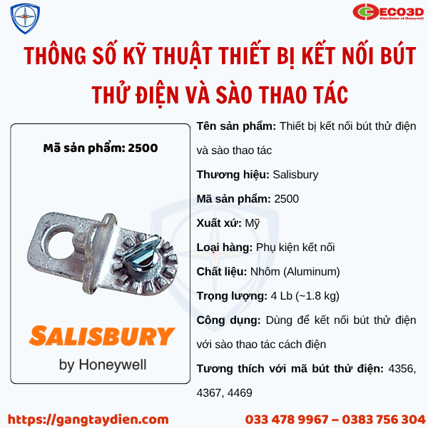 Thiết bị kết nối bút thử điện và sào thao tác, Salisbury 2500, Phụ kiện kết nối bút thử điện Salisbury, Thiết bị đo điện áp trung thế, Thiết bị an toàn điện cao thế