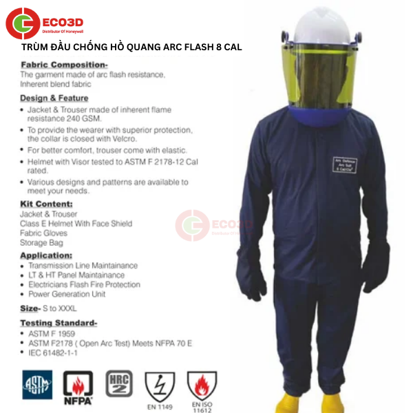 TRÙM ĐẦU CHỐNG HỒ QUANG,BẢO HỘ ECO3D, DỤNG CỤ CÁCH ĐIỆN, BẢO HỘ NGÀNH ĐIỆN,QUẦN ÁO HỒ QUANG ĐIỆN