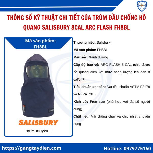 Trùm đầu chống hồ quang Salisbury 8 CAL, mũ chống hồ quang điện 8 cal,  mũ bảo hộ hồ quang điện Salisbury, arc flash helmet 8 cal, mũ chống tia hồ quang Salisbury, bảo hộ điện eco3d, eco3d, mũ bảo hộ công trình điện arc flash, mũ cứng bảo hộ hồ quang điện, mũ bảo hộ ngành điện 8 cal, bảo hộ lao động giá tốt,