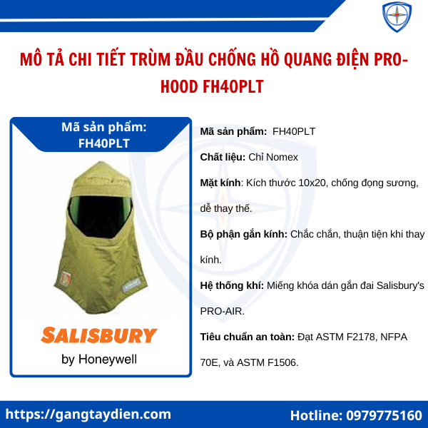 Trùm đầu chống hồ quang điện PRO-HOOD FH40PLT, Trùm đầu chống hồ quang điện PRO-HOOD, trùm đầu chống hồ quang FH40PLT, mũ chống hồ quang điện Pro-hood, mũ chống hồ quang điện Salisbury,