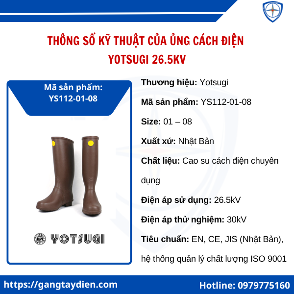 Ủng cách điện Yotsugi 26.5kV, Ủng cao su cách điện Yotsugi 26kV, Ủng cách điện cao áp, ủng cách điện 26000V, ủng cách điện trung áp, ủng cao su cách điện 26000v yotsugi, YS-112-01-08, 