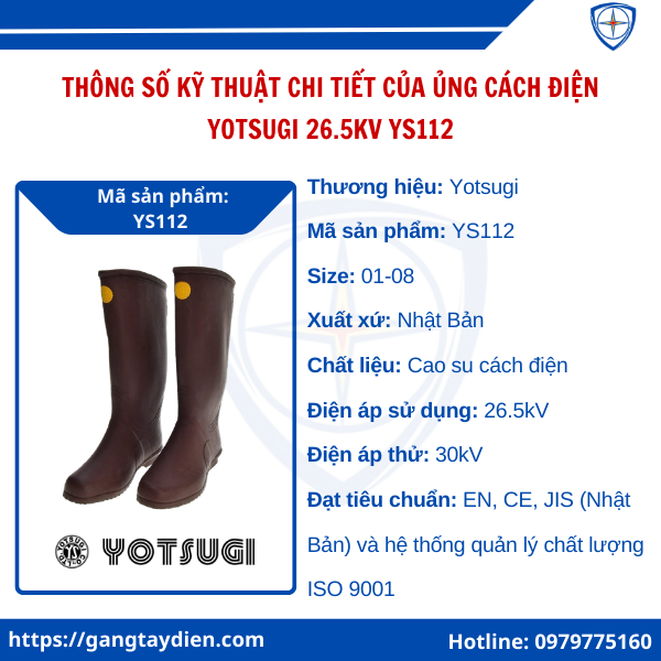 Ủng cách điện Yotsugi  26.5kV, Ủng cách điện cao áp, ủng cách điện 26500V, ủng cách điện trung áp, ủng cao su cách điện 26500v yotsugi, YS112,