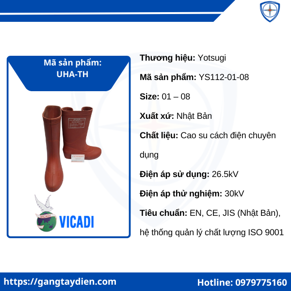 Ủng cao su cách điện Vicadi 10kV, ủng vicadi 10kv, ủng cách điện 10kv, ủng cách điện hạ áp 10kv,