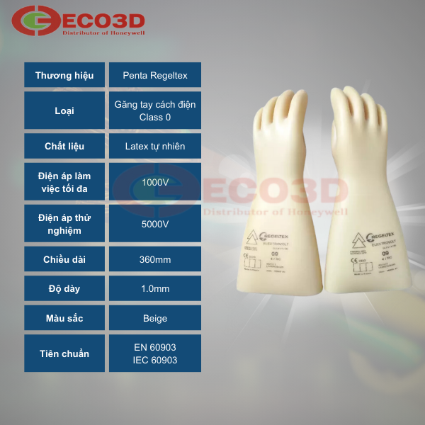 GĂNG TAY CÁCH ĐIỆN, BẢO HỘ ECO3D, DỤNG CỤ CÁCH ĐIỆN, GĂNG TAY CÁCH ĐIỆN PENTA REGELTEX CLASS 0 CÁCH ĐIỆN 1000V (LATEX), BẢO HỘ NGÀNH ĐIỆN, 